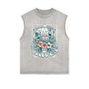Frayed-Edge Flower Graphic Tank Top