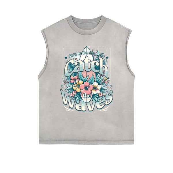 Frayed-Edge Flower Graphic Tank Top
