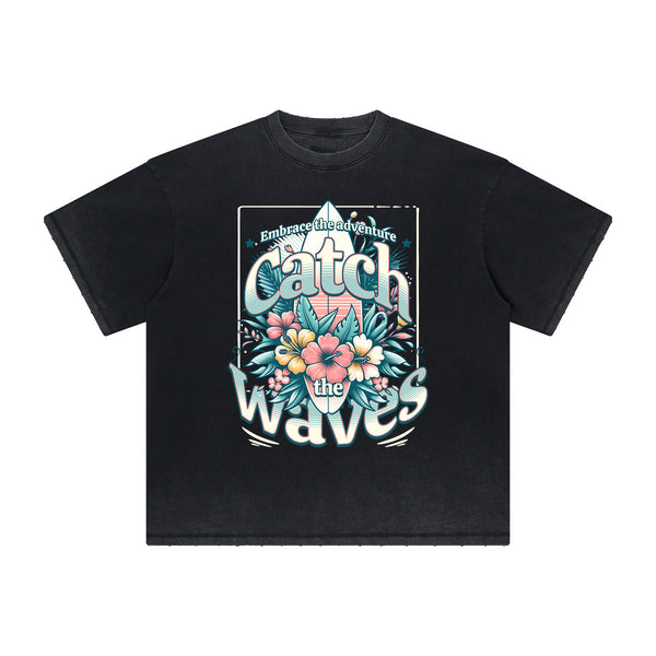 Vintage-Style Frayed Flower Graphic Tee