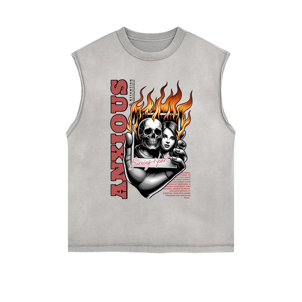 Frayed-Edge Flame Graphic Tank Top
