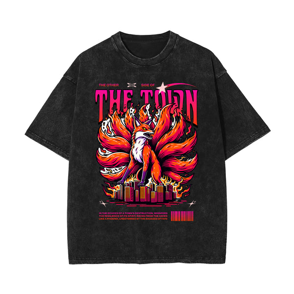 Stone-Washed Flame Graphic T-Shirt