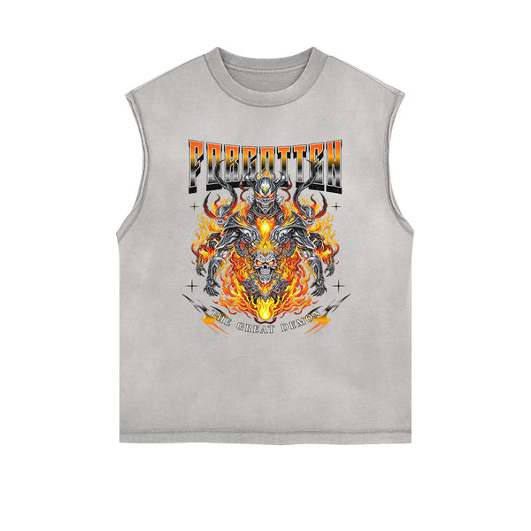 Frayed-Edge Flame Graphic Tank Top