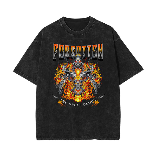 Stone-Washed Flame Graphic T-Shirt