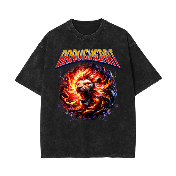 Stone-Washed Flame Graphic T-Shirt