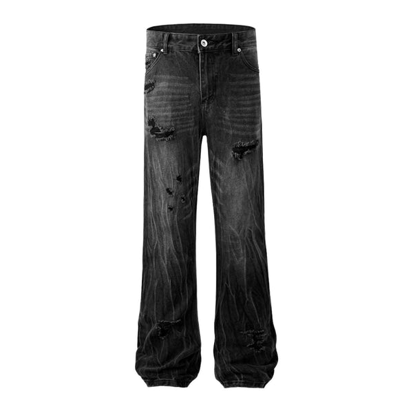Relaxed Fit Wrinkle Wash Distressed Jeans