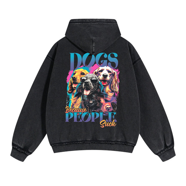 Cute Dog Graphic Double Slider Zip Hoodie-INNBLAC