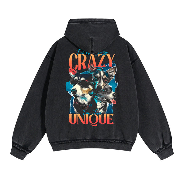 Cute Dog Graphic Double Slider Zip Hoodie-INNBLAC