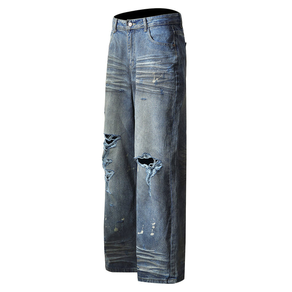 Wrinkle Wash Retro Ripped Baggy Jeans