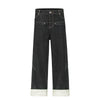 Cuffable Hem Contrast Patch Denim Pants