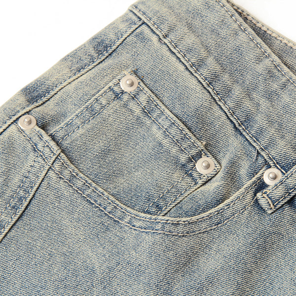 Muddy-Wash Faded Panel-Stitch Jeans
