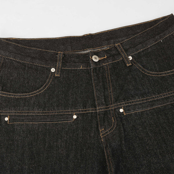 Cuffable Hem Contrast Patch Denim Pants