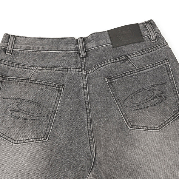 Smoky Gray Distressed Wide-Leg Jeans