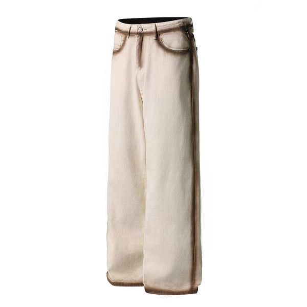 Contrast Edge Washed Wide-Leg Jeans