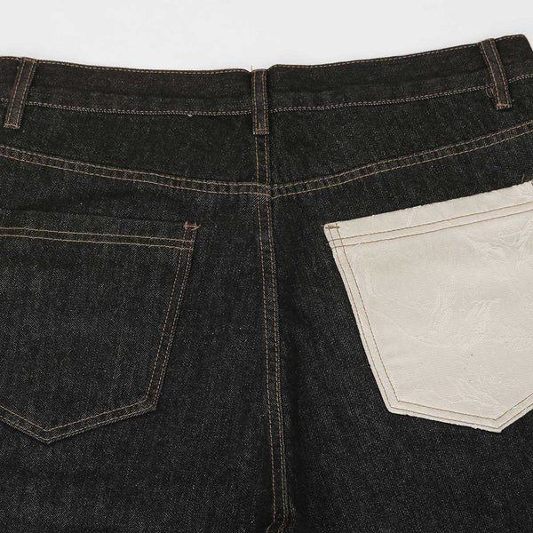 Cuffable Hem Contrast Patch Denim Pants