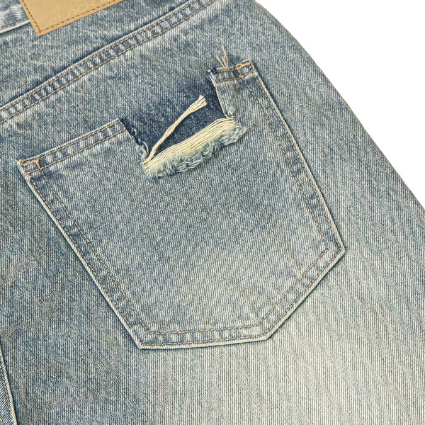 Classic Faded Blue Distressed Denim Pants