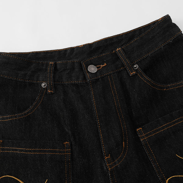 Wide Leg Embroidery Selvedge Bermuda Shorts