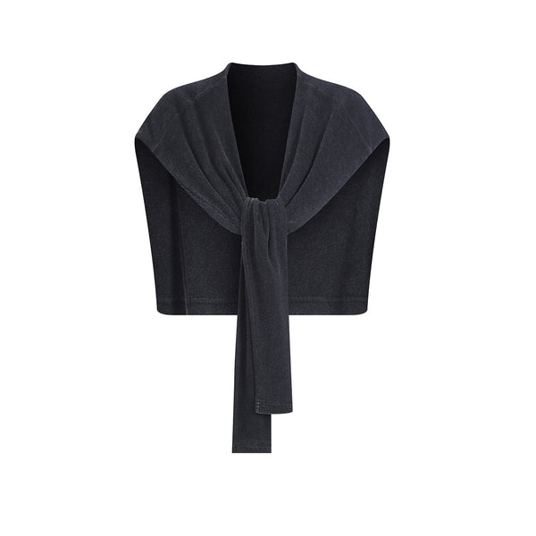Front Tie Ribbed Knit Shoulder Wrap