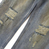Blue Wash Distressed Ripped Wide-Leg Jeans