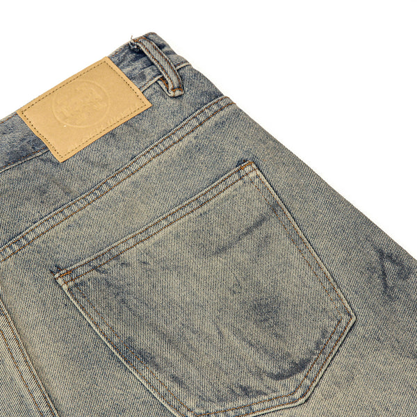 Faded Blue Vintage-Sanded Wide-Leg Jeans