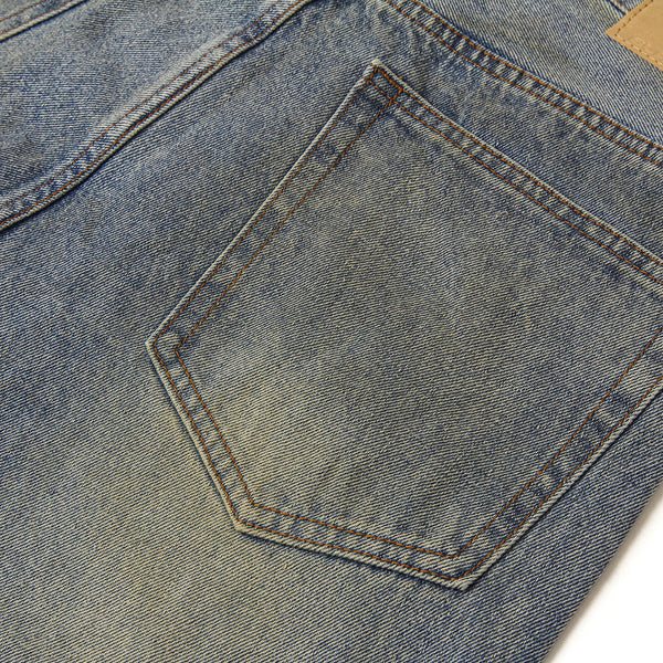 Blue Wash Distressed Ripped Wide-Leg Jeans