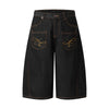 Wide Leg Embroidery Selvedge Bermuda Shorts