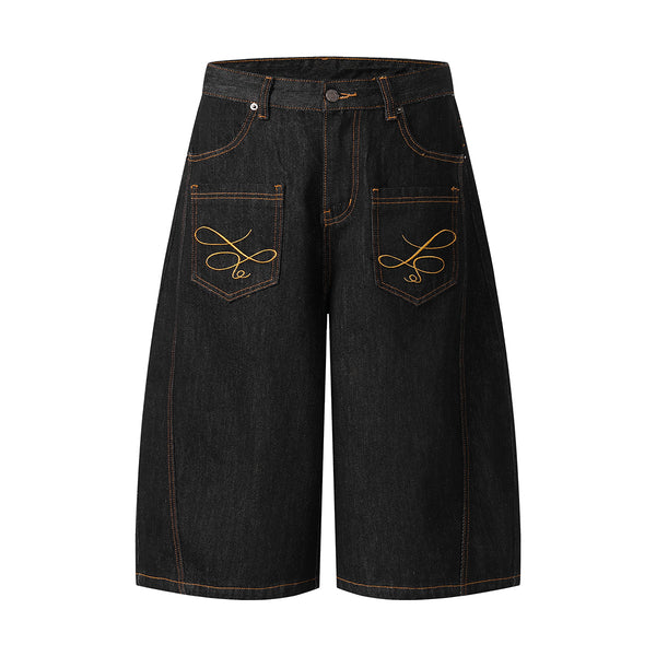 Wide Leg Embroidery Selvedge Bermuda Shorts