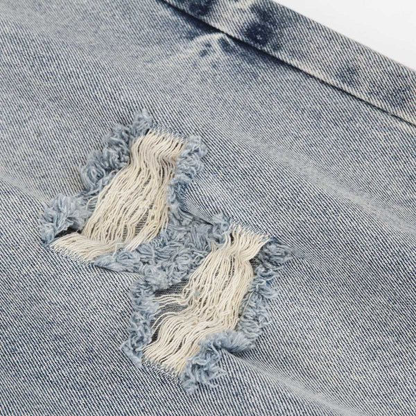 Light Blue Distressed Ripped Straight Jeans