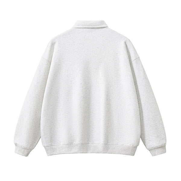 Solid Color Fleece Polo Collar Sweatshirt