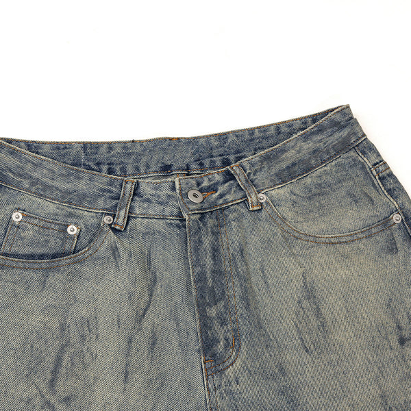 Faded Blue Vintage-Sanded Wide-Leg Jeans