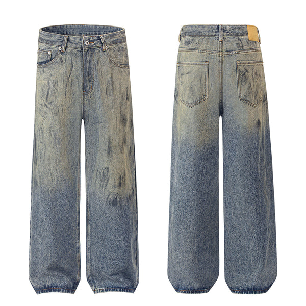 Faded Blue Vintage-Sanded Wide-Leg Jeans