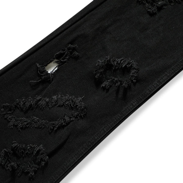 Distressed Black Ripped Flared Jeans