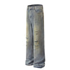 Blue Wash Distressed Ripped Wide-Leg Jeans