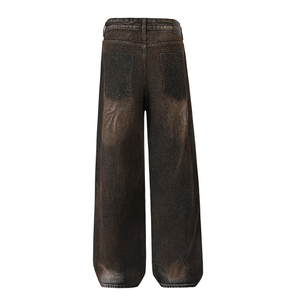 Acid Wash Destroyed Wide-Leg Jeans