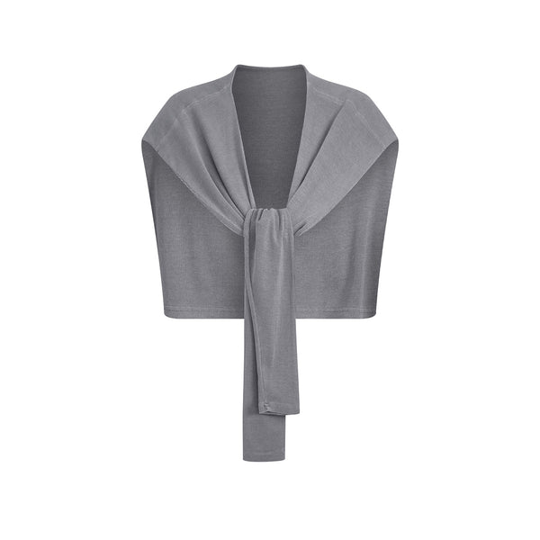 Front Tie Ribbed Knit Shoulder Wrap