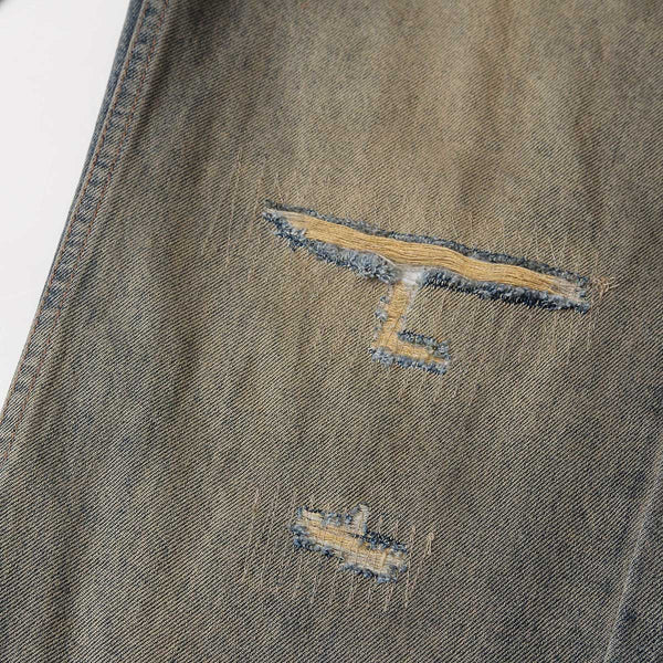 Mud Blue Distressed Wide-Leg Jeans