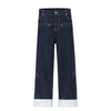 Cuffable Hem Contrast Patch Denim Pants