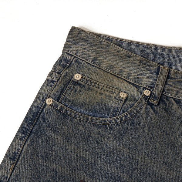 Vintage Wash Ripped Knee Loose Jeans