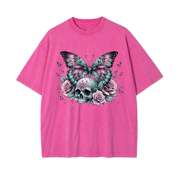Gothic Butterfly Skull Art Graphic Tee-INNBLAC