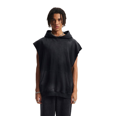 Distressed Sleeveless Crop Hoodie Top