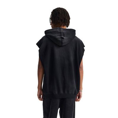 Distressed Sleeveless Crop Hoodie Top