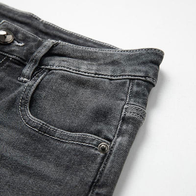Asymmetric Heavy Embroidered Denim Shorts