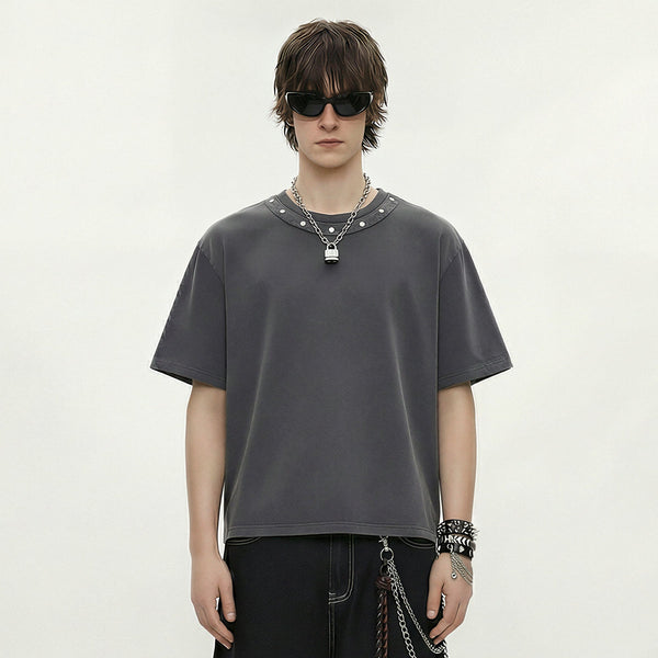 Rivet Detail Washed Boxy Fit T-Shirt