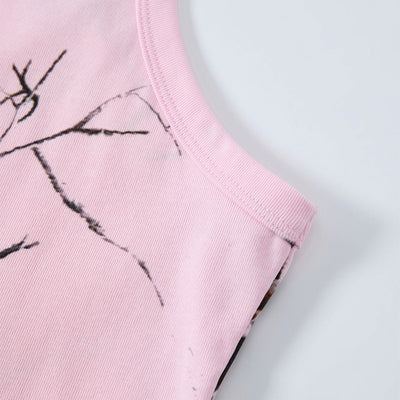 Nature Inspired Pink Camo Leaf Print Casual Tank