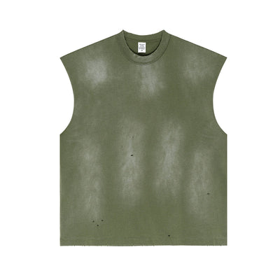Raw Edge Distressed Muscle Tank 285gsm