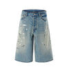 Paint-Splatter Bermuda Denim Shorts