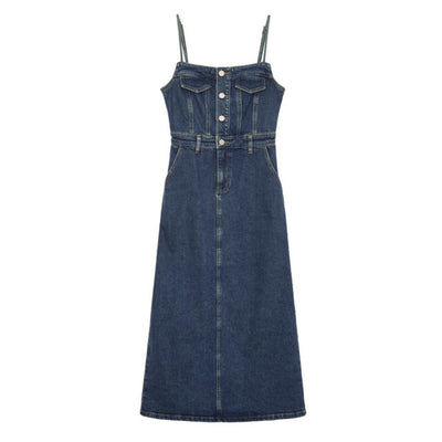 Women's Fitted Slip Denim Midi Dress