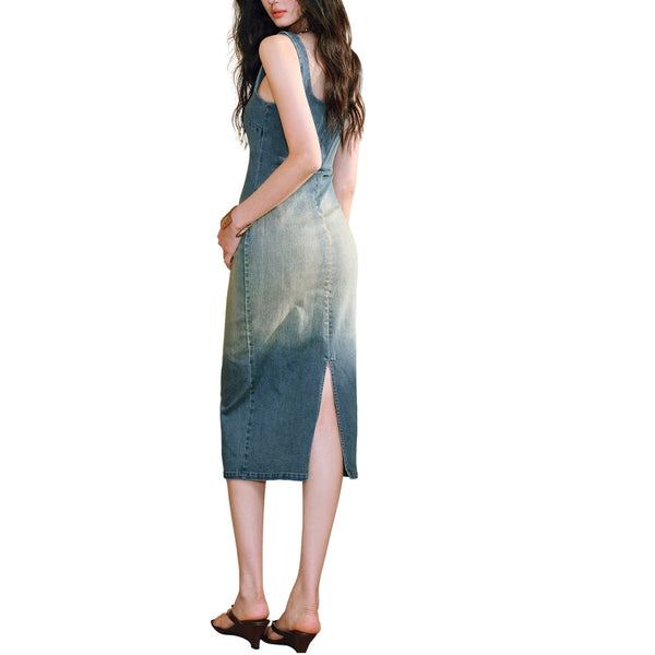Bodycon Denim Slip Midi Dress Women's Summer figure-hugging Dress Bodycon Denim Slip Midi Dress Women's Summer figure-hugging Dress