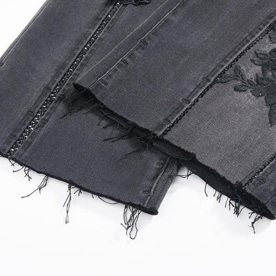 Pearl-Frog Embroidered Wide-Leg Jeans