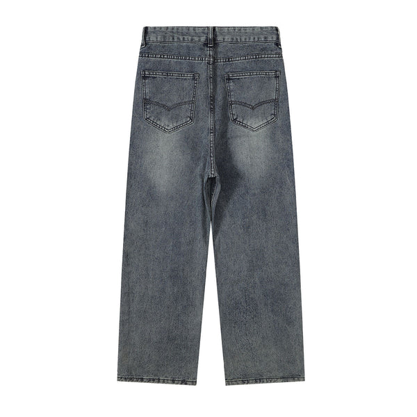 Vintage Wash Wide Leg Denim Jeans