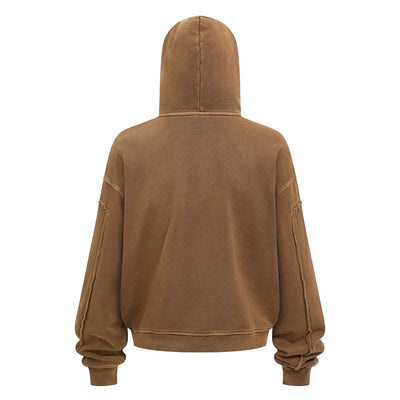 Vintage Washed Oversized Zip Up Distressed Hoodie